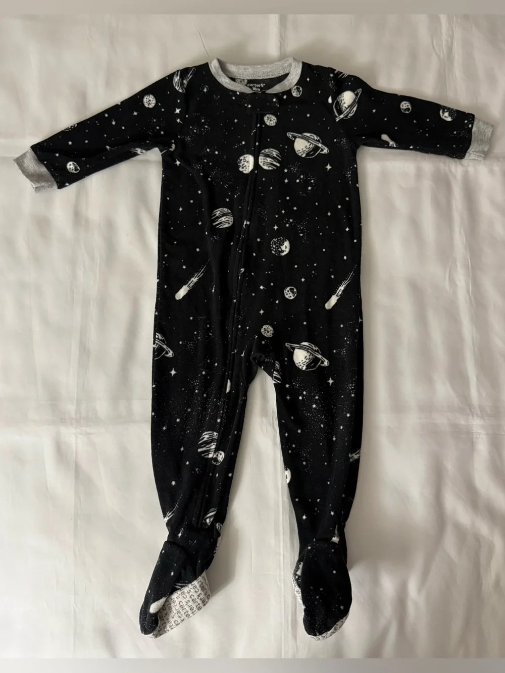 Carter’s Black & White Space Patterned Zip-Up Footed Pajama Onesie